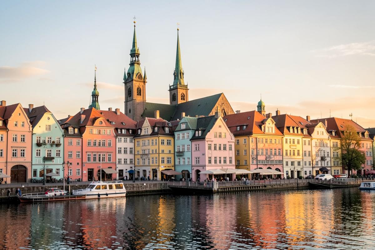 Bunte Altstadthäuser von Gamla Stan am Wasser in Stockholm