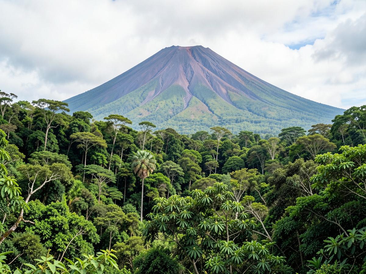Vulkankegel über dichtem grünem Regenwald