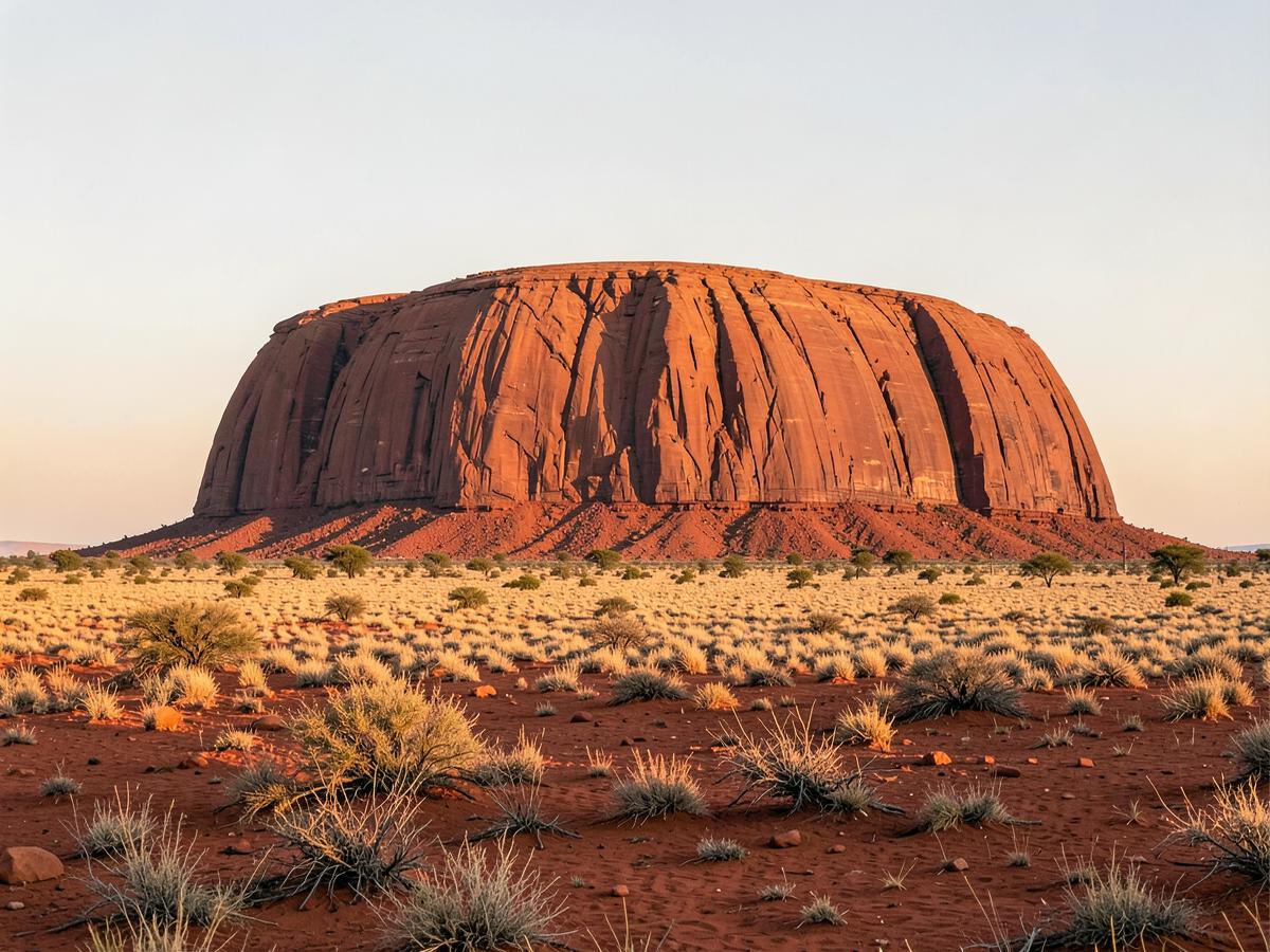 Roter Sandsteinmonolith im australischen Outback im Abendlicht