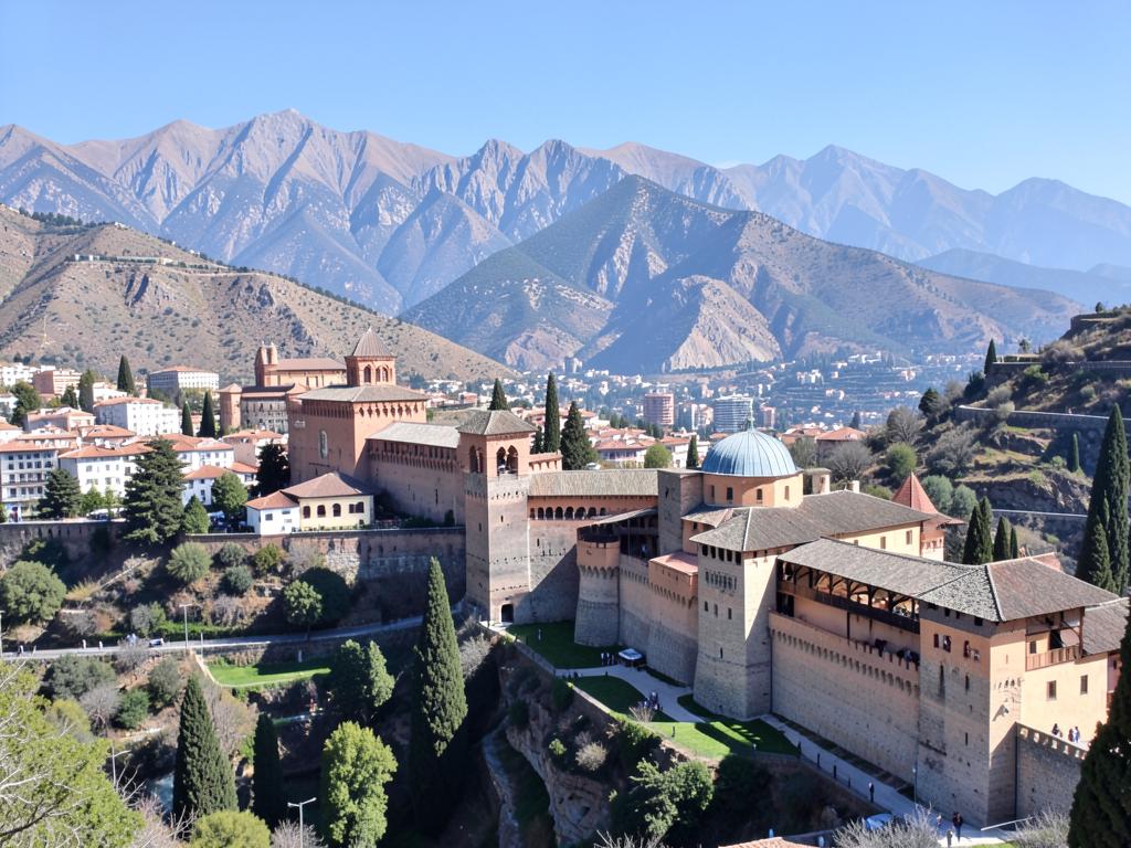 Historische Palastfestung über Granada vor der Sierra Nevada