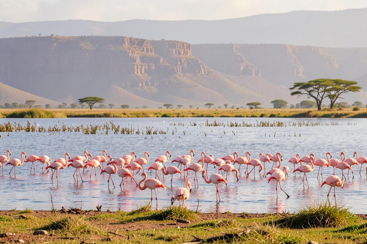 Weite goldene Savanne der Masai Mara bei Sonnenuntergang