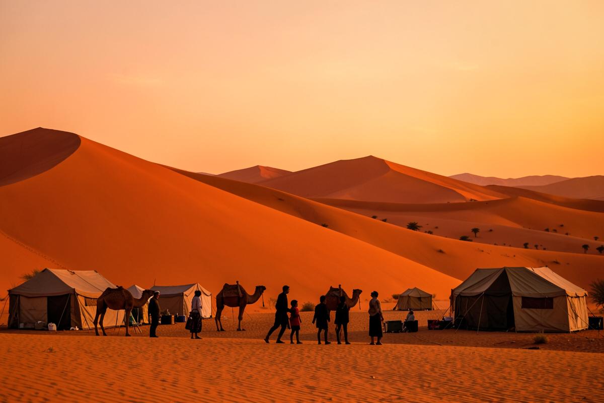 Rote Sanddünen bei Sonnenuntergang in der Liwa-Wüste