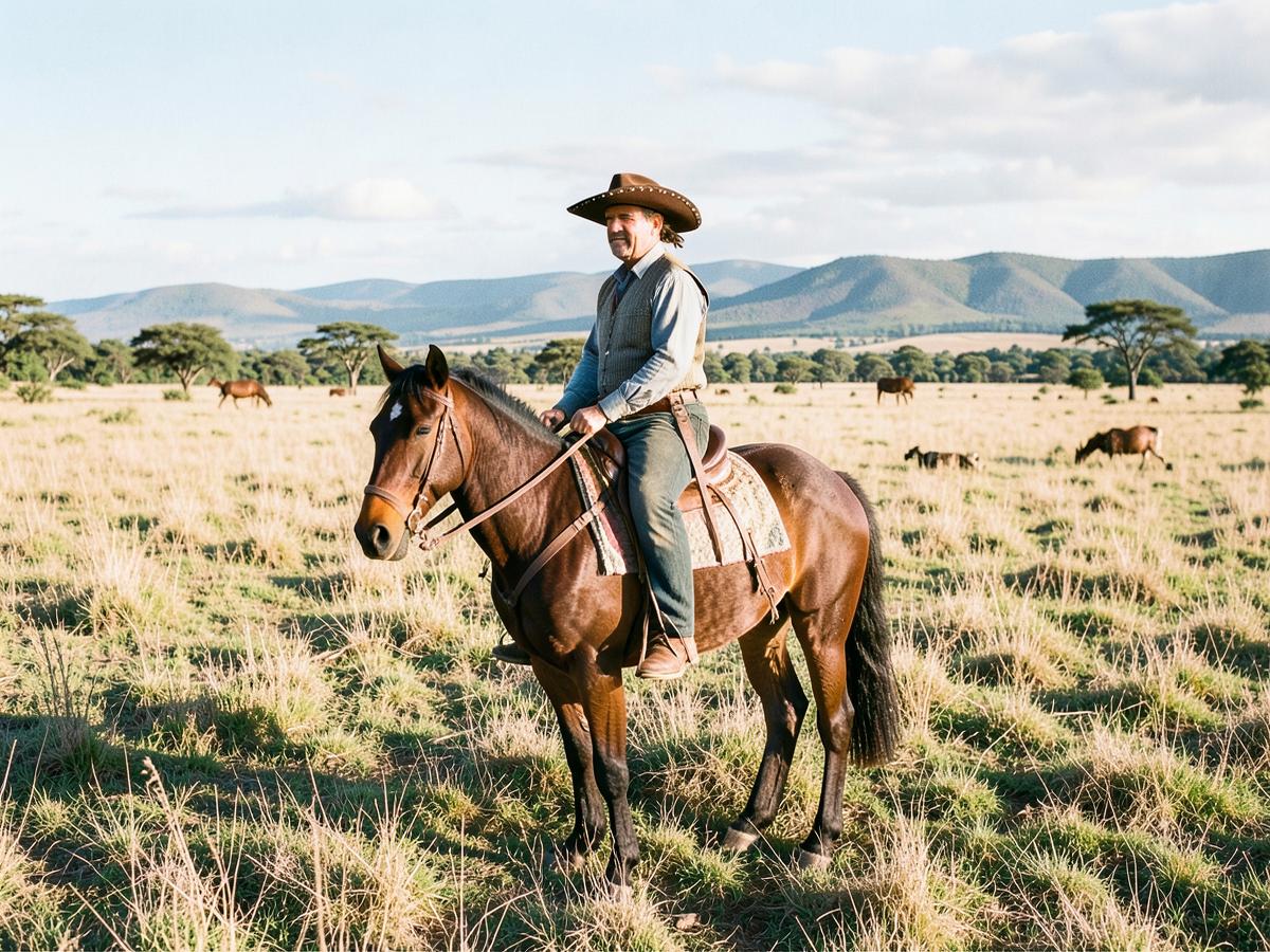 Gaucho zu Pferd auf weitem Weideland