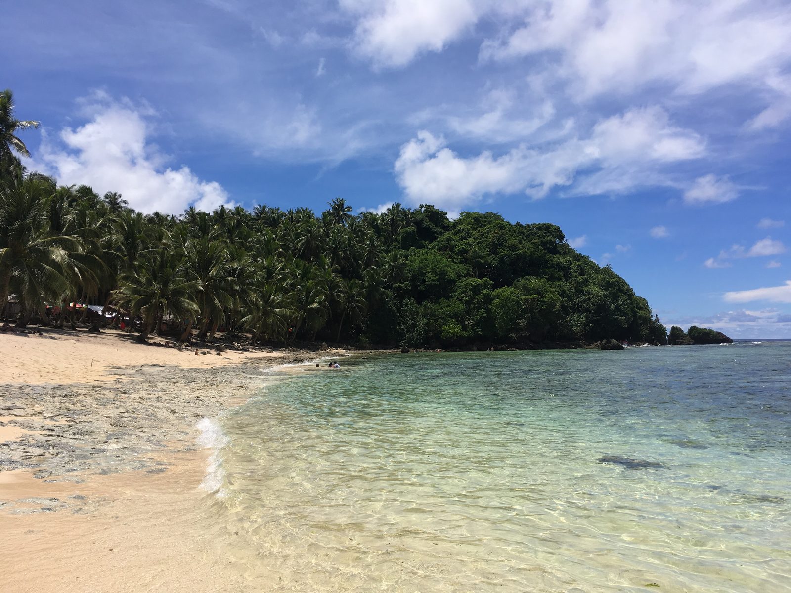 Palmengesäumte Bucht mit hellem Sand auf der Insel Siargao